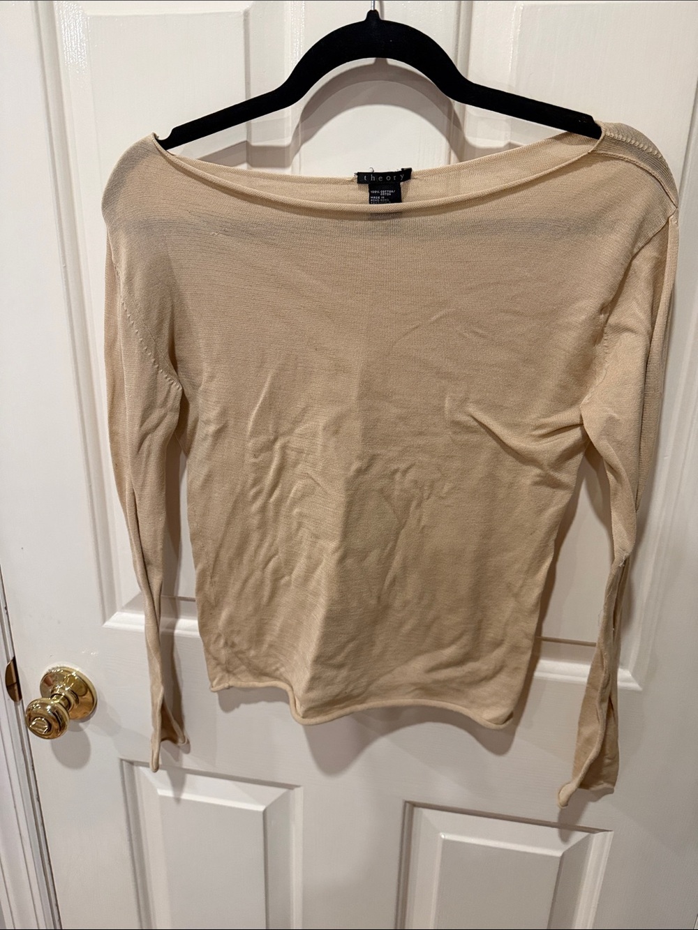 THEORY cotton long sleeve beige women’s top